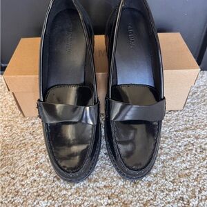 Old Navy Black Patent Penny Loafers with Gloss Finish